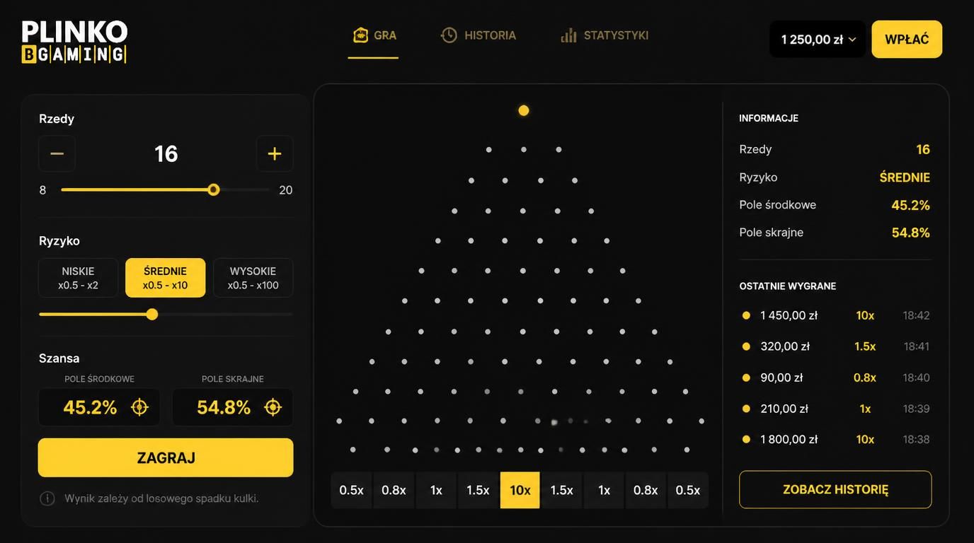 Graficzny kalkulator szans w Plinko z ustawieniami graficznymi
